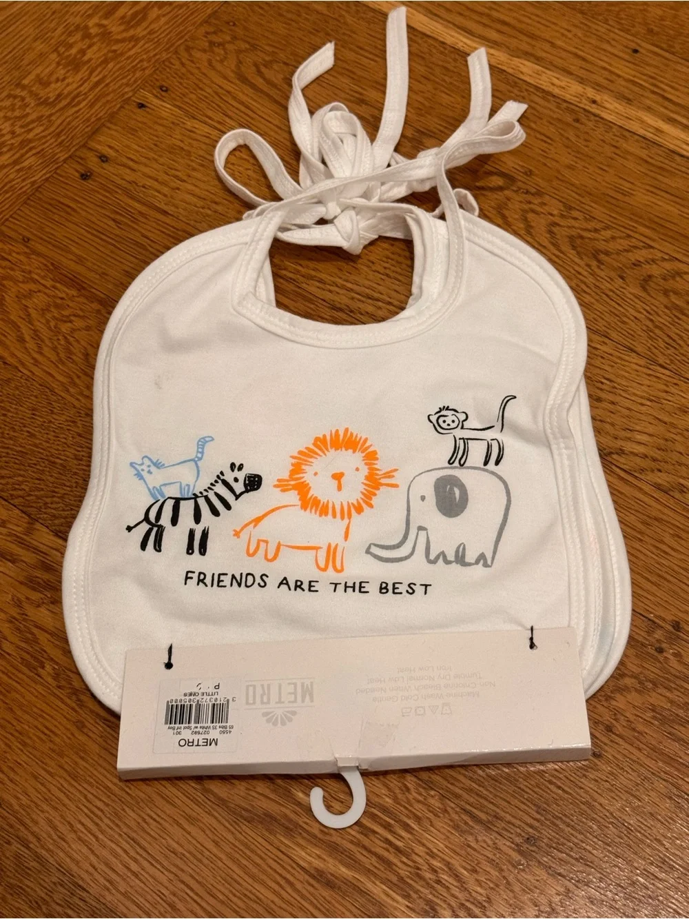 Metro lot of 3 White Baby Bib with Orange Lion and Gray Animal Prints Cotton NWT